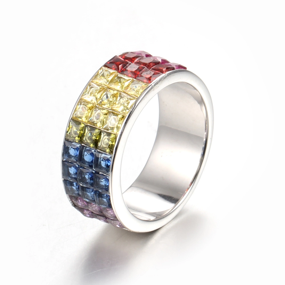 Atractivo Multi Color Rainbow Diamond 925 Sterling anillo de plata de los Pendientes Establecer