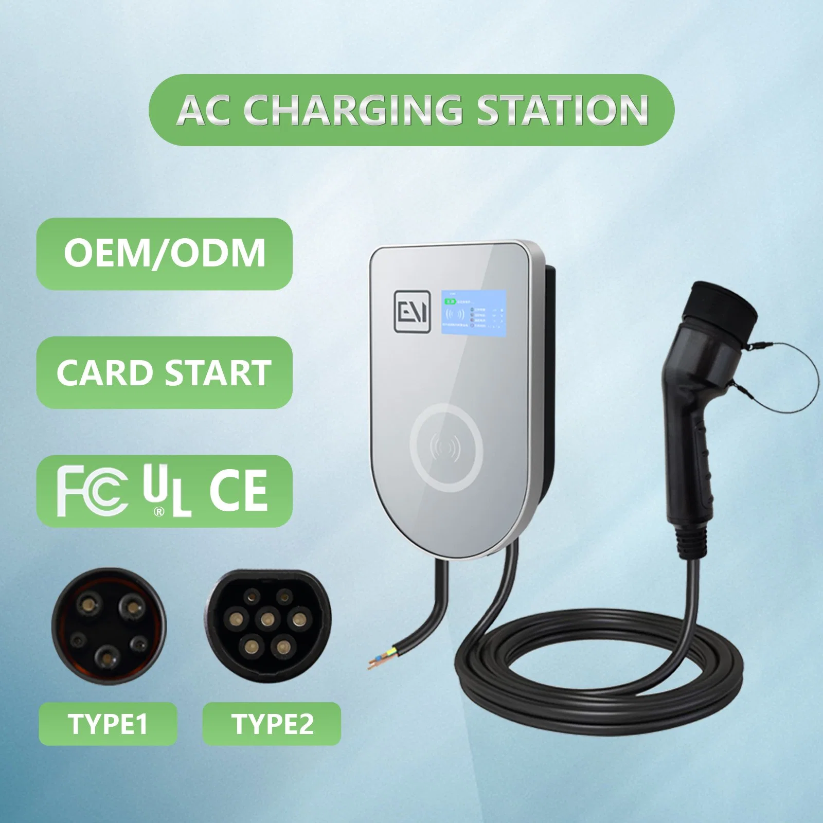 Estación de cargador de moda AC EV 7kw, 11kW, cargador estándar estadounidense Tytpe1 AC EV con certificado UL con pantalla OCCP