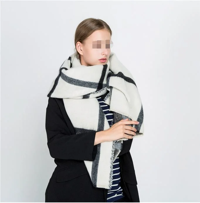 Black & White Soft Warm Thick Plaid Shawl