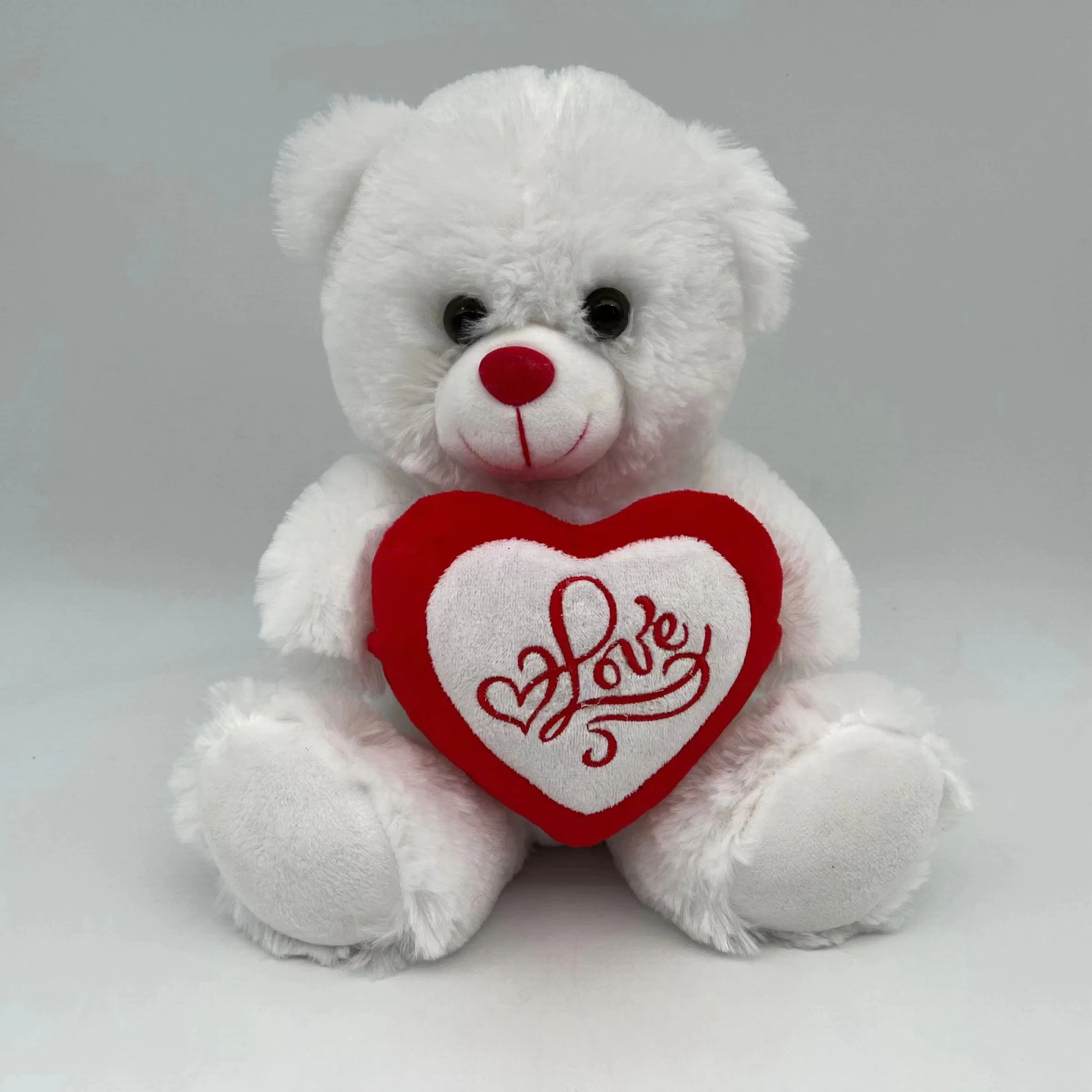 Valentine gefüllt 22cm Bär W / Herz Plüsch Spielzeug mit rotem Band / gefüllt Weiches Plüsch Panda Spielzeug mit Herz für Valentinstag