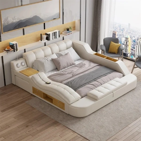 Nova China Venta al por mayor de muebles de dormitorio de lujo multifuncionales modernos Cama inteligente tamaño king con almacenamiento Masaje Cama de cuero Queen