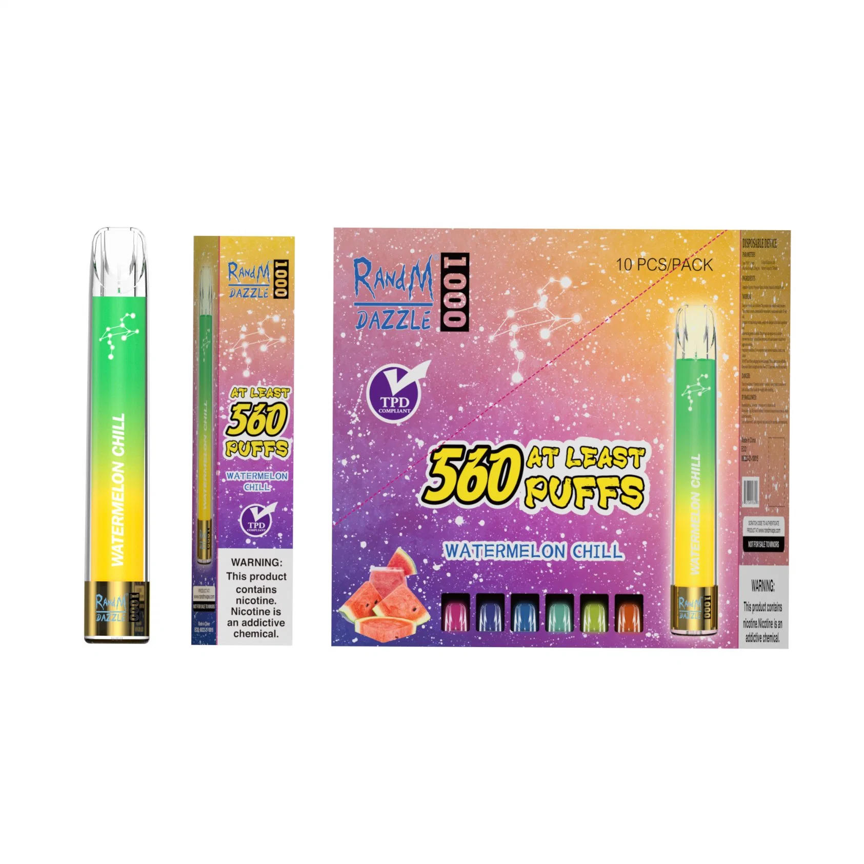 New 2022 Randm Disposable E-Cigarette Hot Selling Dazzle 1000 560 Puffs LED Vapor Pen