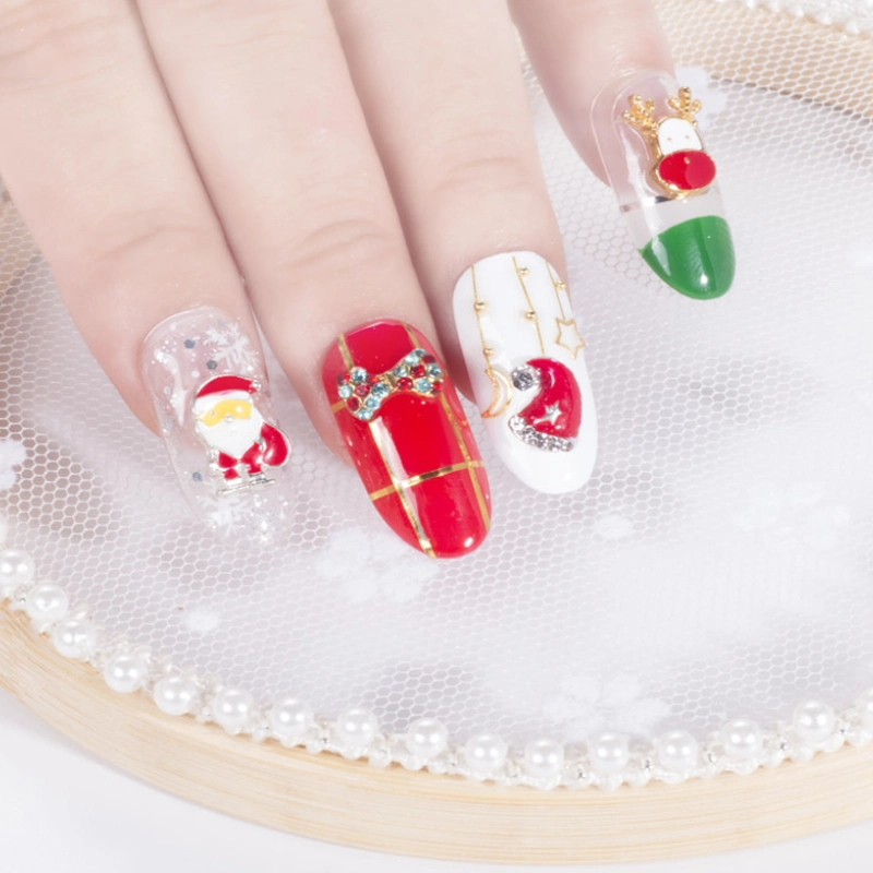 Christmas Series Nail Art Decoration Gold and Silver Charm Santa Claus Deer Head Shoes Snowman Hat Tree Nail Accessories