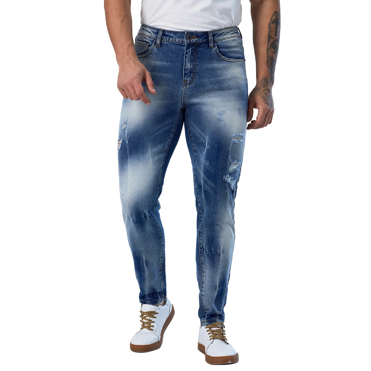 Individuelle Modische Mittelblaue Designer Skinny Jeans Für Herren