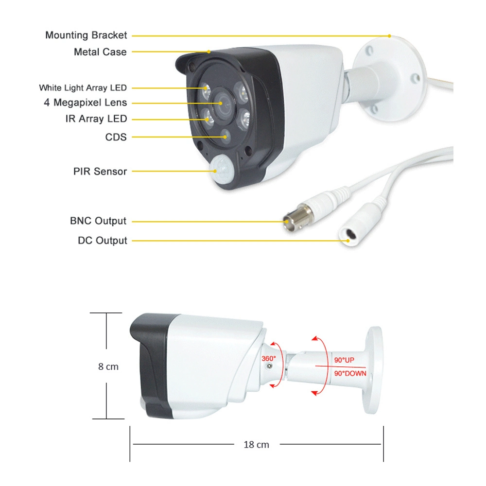 4CH 4MP IR&White LED PIR Detection Ahd/Tvi/Cvi/Analog Input DVR Security Camera Kit