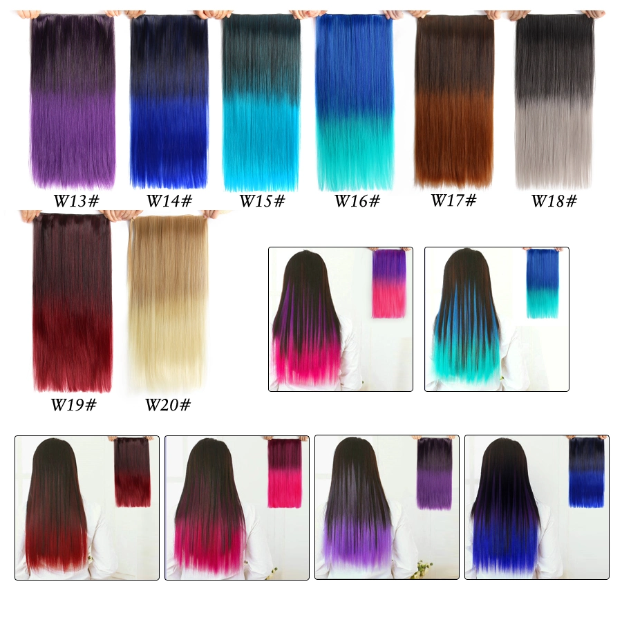 Heat Resistant Fiber Synthetic Hair Pieces One Piece 5 Clips in Hair Double Drawn Thick Ends Clip in Hair Extension