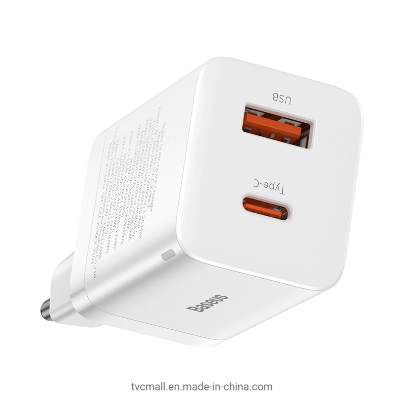 Baseus Super Si PRO carregador rápido de tipo C + adaptador de carregamento de duas portas USB 30W - Ficha UE/Branco