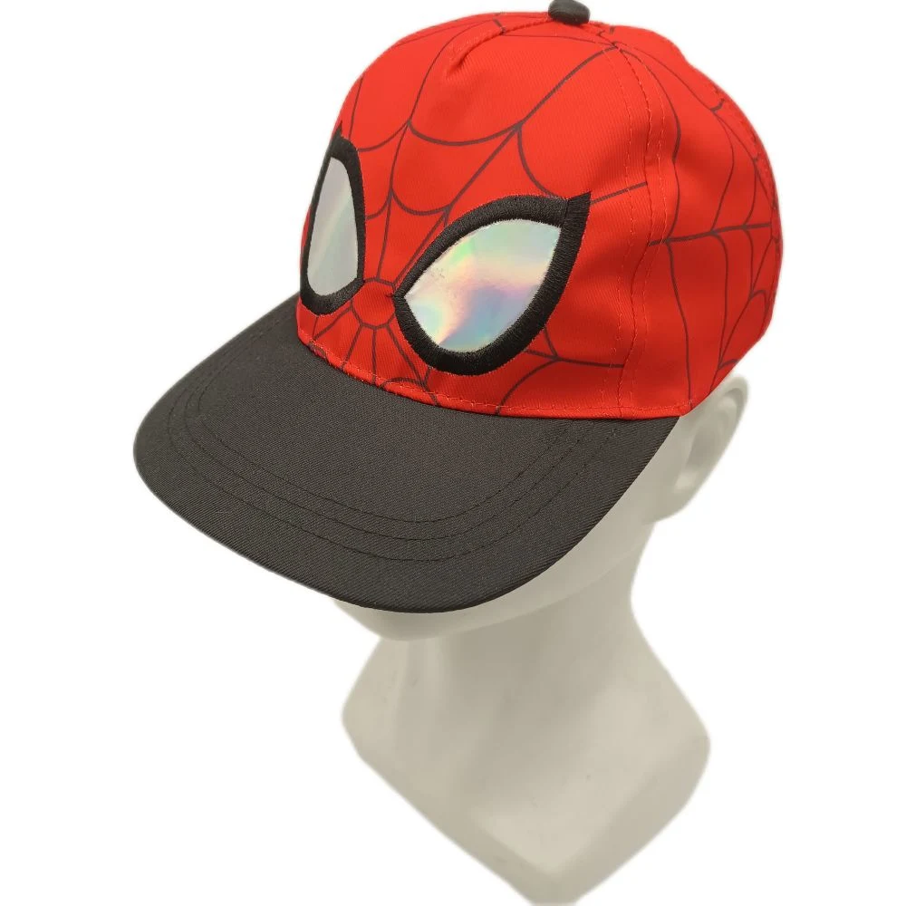 High Quality Custom Summer Boy's Spider Man Aop with Laser Eyes Back 7-Hole Plastic Buckle 5-Piece Baseball Cap