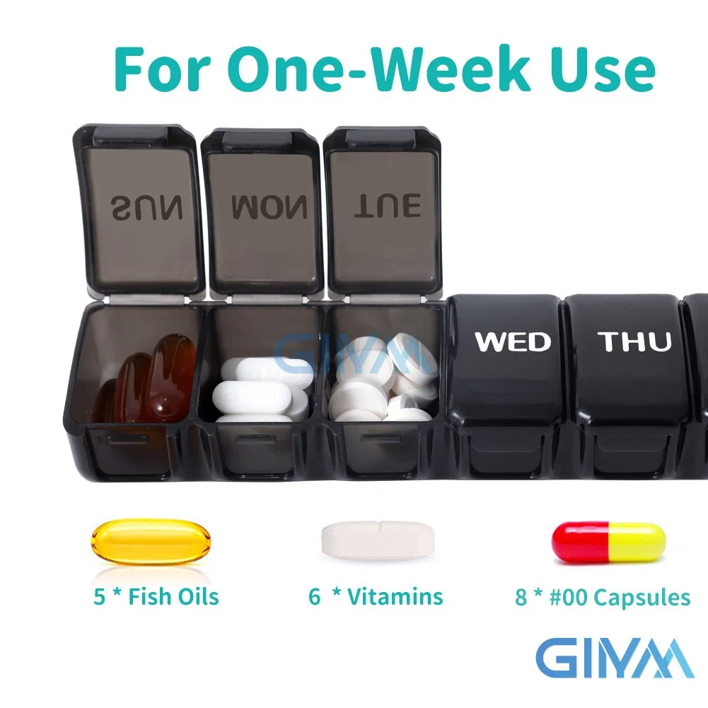 Weekly Pill Organizer Detachable, Large Daily Pill Cases with Easy Push Easy Button Design and Rainbow Colors for Pills/Vitamin/Fish Oil/Supplements