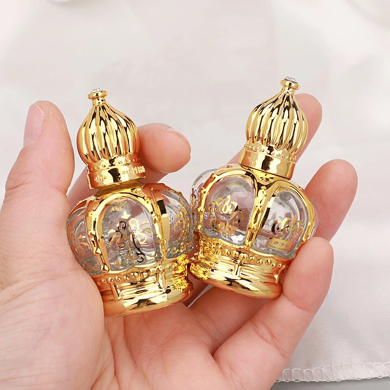 Rodillo de botella de Perfume de vidrio 5ml 10ml Crown Plastic Head Gold Los tapones se enrollan en el envase de aceite esencial envase de cuidado de la piel