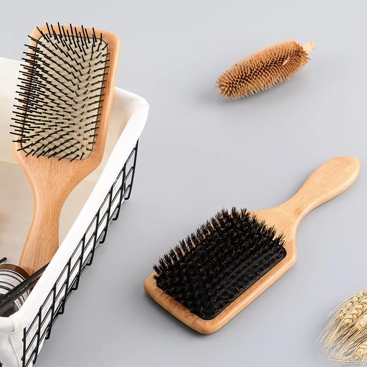 Eco-Friendly Packaging Wood Cushion Massage Brush Custom Paddle Bamboo Hair Brush