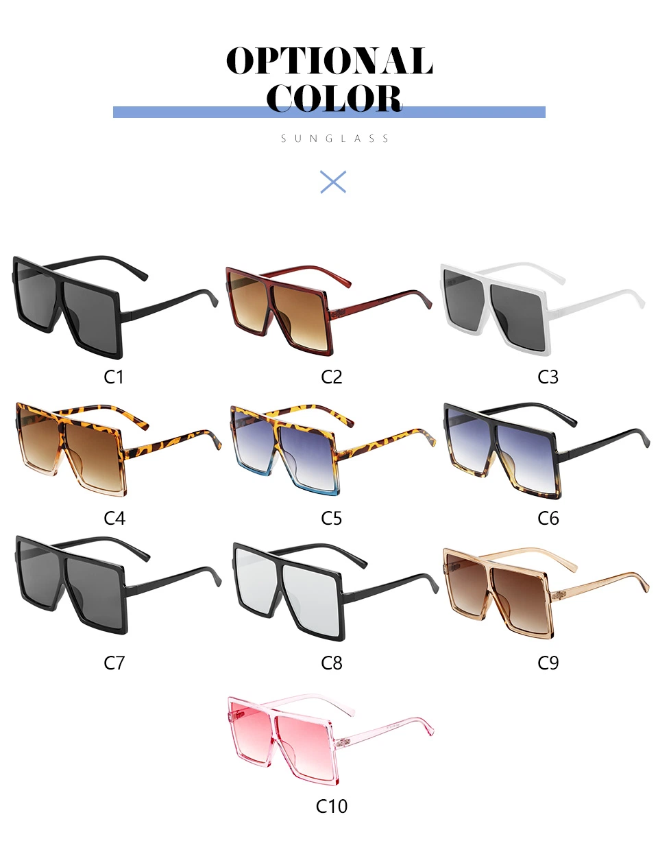Печатный материал большого размера Designer солнечные очки мода женщин солнечные очки черного квадрата солнечные очки