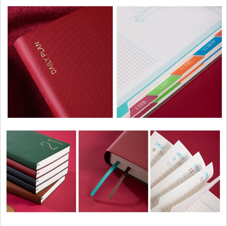 Custom Printed PU Leather Hardcover Hahot-Selling Journey Diary/Print Colorful Agenda Notebook with Printing Pen for Promotion