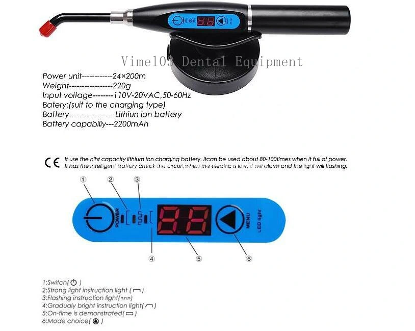 Dental LED Curing Light Lamp Wireless 5W 1500MW Blue Light Plastic