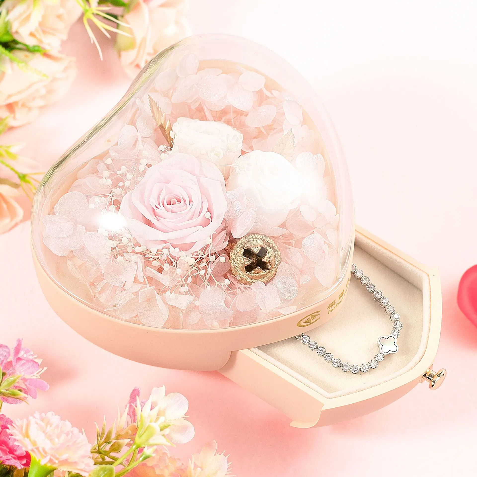 High-End-Schmuckkästchen mit erhaltenen echten Blumen Modeschmuck Accessoires