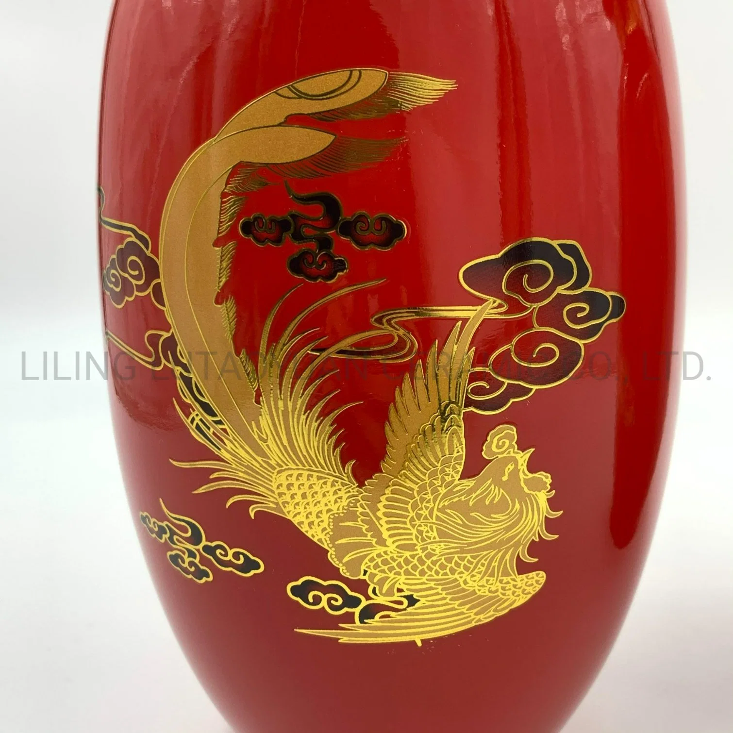 Porcelain Colored Promotion Gold Red Ceramic Vase Phoenix and Gragon for Home Decor Canteen Dining Room Hotel with Customized Color Pattern Logo and Designs