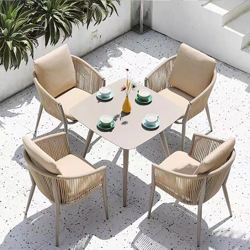 New Arrival Balcony Garden Restaurant Patio Dining Rope Plastic Wood Table and Outdoor Chair Furniture