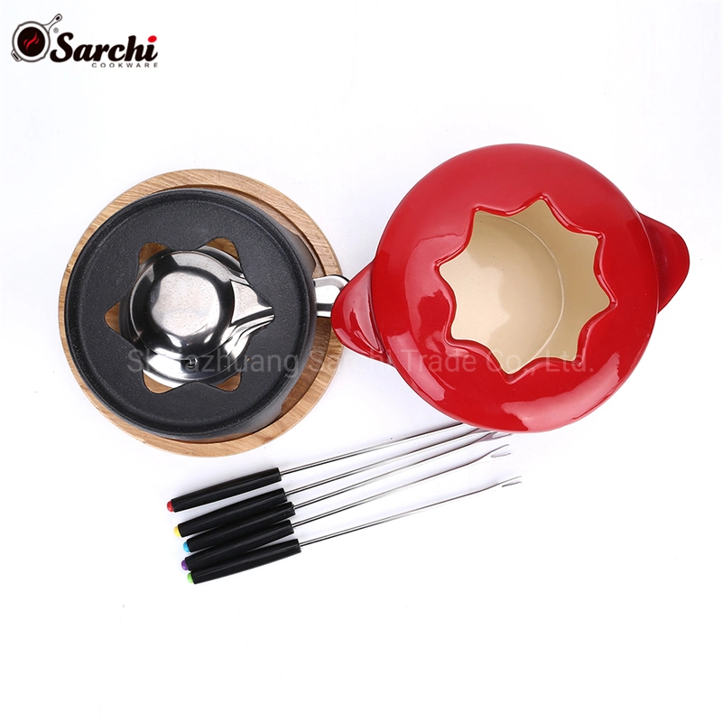 Großhandel/Lieferant Hot Pot Kochgeschirr Set Auflauf Chinesische Emaille Schokolade Guss Fondue-Set Mit Eisenkäse