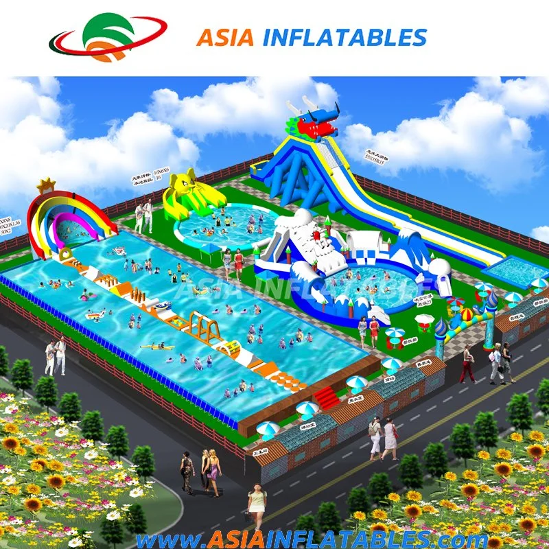 PVC Customized Land Inflatable Amusement Aqua Water Park for Kids and Adults with Pool