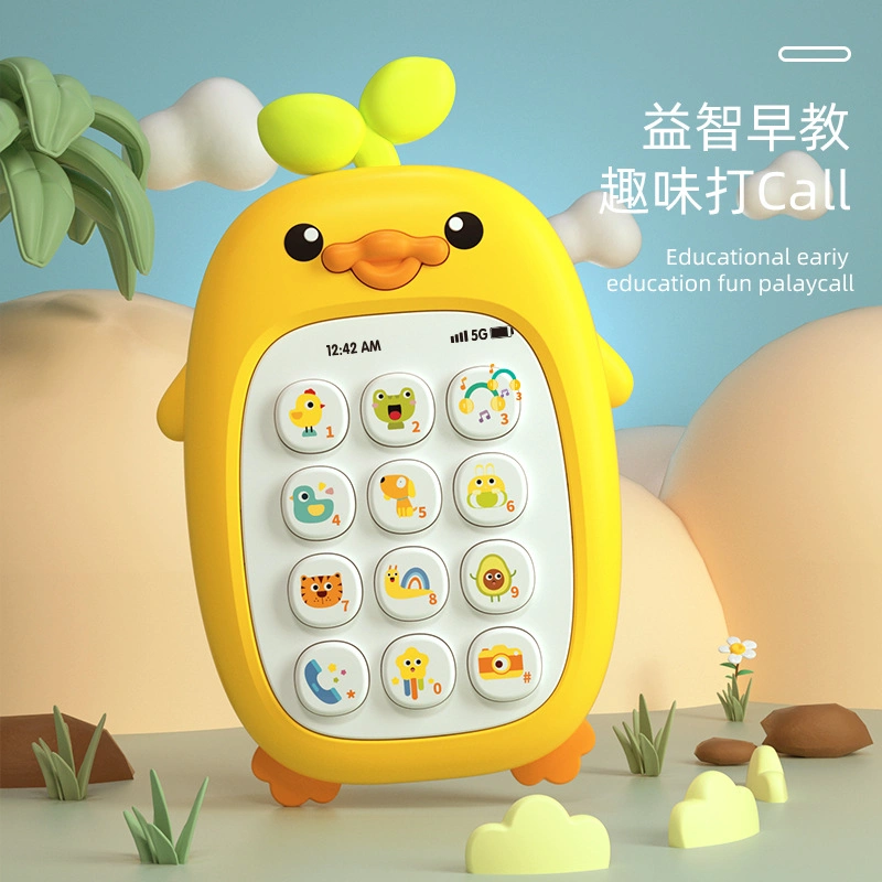 Amazon Hot sell Baby cute Chick Musical telemóvel elétrico Plastic Toys Chinese and English Bilingual simule Call Montessori Infant Produtos para bebé Toy