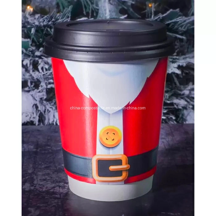 Hersteller Custom PLA beschichtet Einweg-Kaffee-Tasse 6 8 12 16oz Weihnachts-Papierbecher Weihnachts-Dekoration Geschirr Papierbecher
