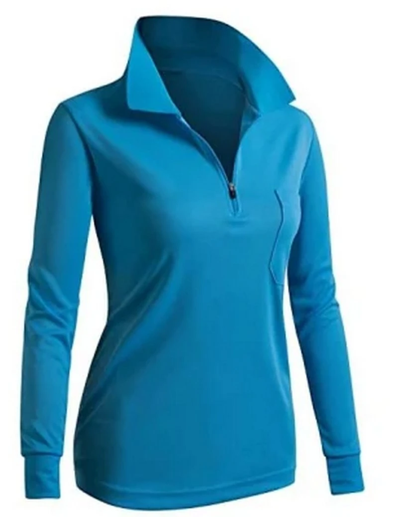 High quality/High cost performance  1/4 Zip up Neck Golf Blank Long Sleeve Women Polo Shirt with Pocket