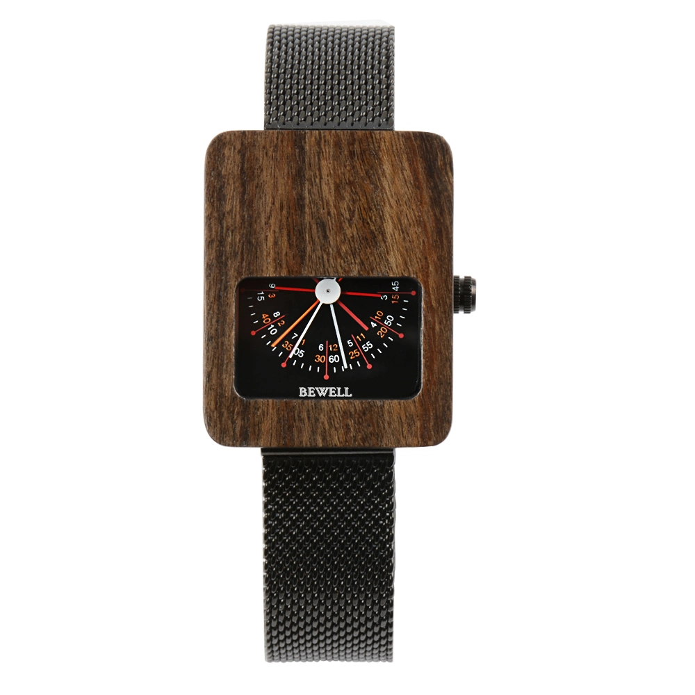 Bewell Fashion Square acero IPS&amp;Wood reloj con movimiento japonés