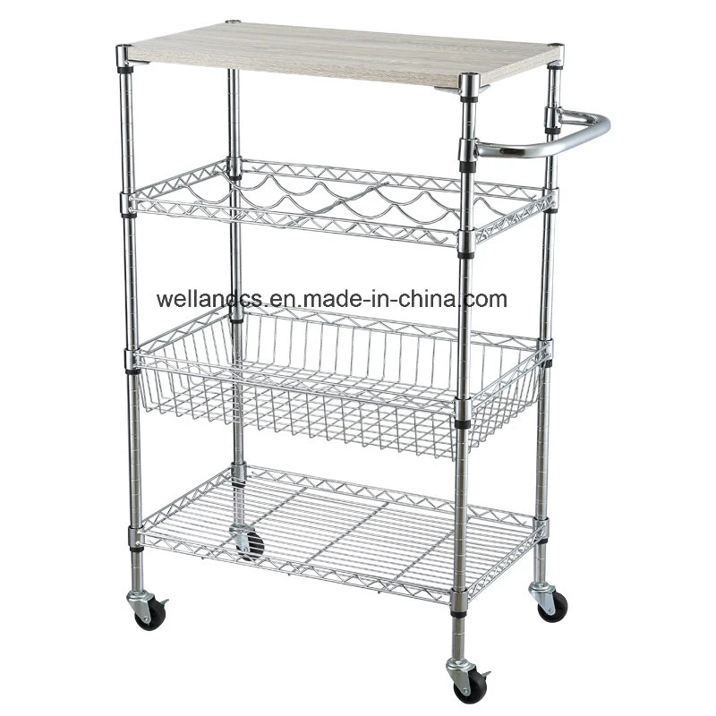 New Product Mobile Kitchen Wire Metal Rack Food and Beverage Serving Cart Manufacturer