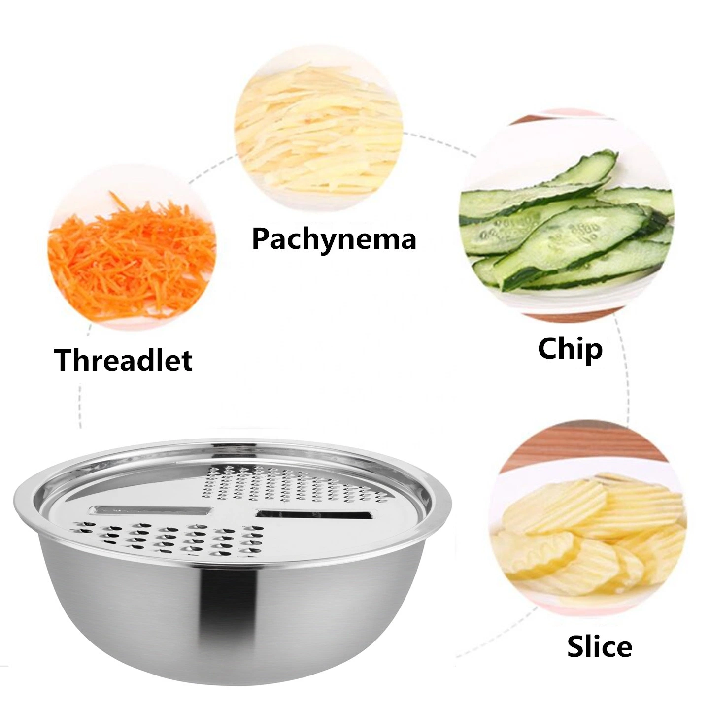 Multi-Functional 3PCS Stainless Steel Strainer Wet Basket with Grater Vegetable Colanders