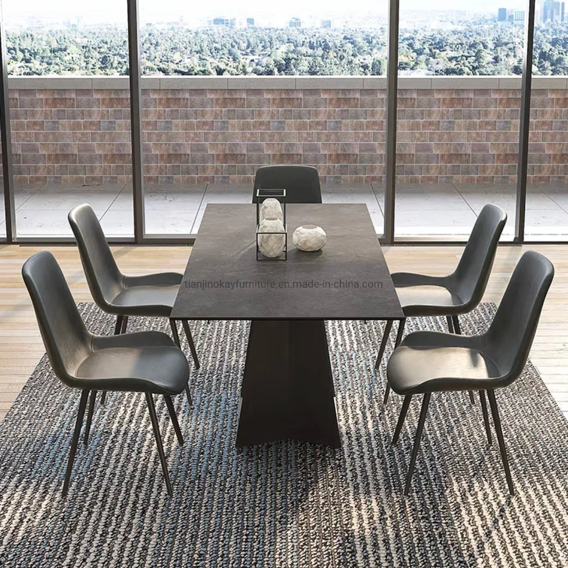 Mesa de comedor 4 6 8 10 12 Gran ahorro de espacio de asiento largo de mármol blanco, encimera de mármol del bastidor de acero inoxidable Mesa de Comedor Extensible