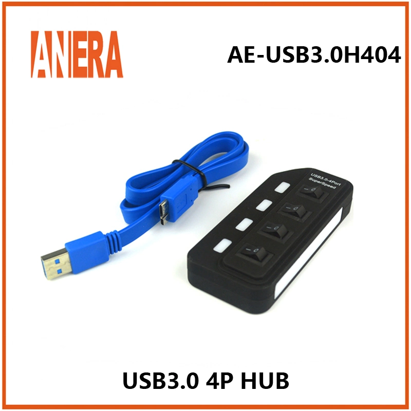 Anera Directa de Fábrica de 4 puertos USB3.0 Hub con interruptor individual de 5 Gbps compacto portátil con cable