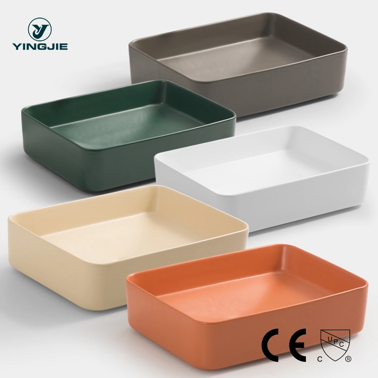 Design de banheiro Wc Pia de cerâmica sanitária Pia de lavagem de mãos de mesa em várias cores.