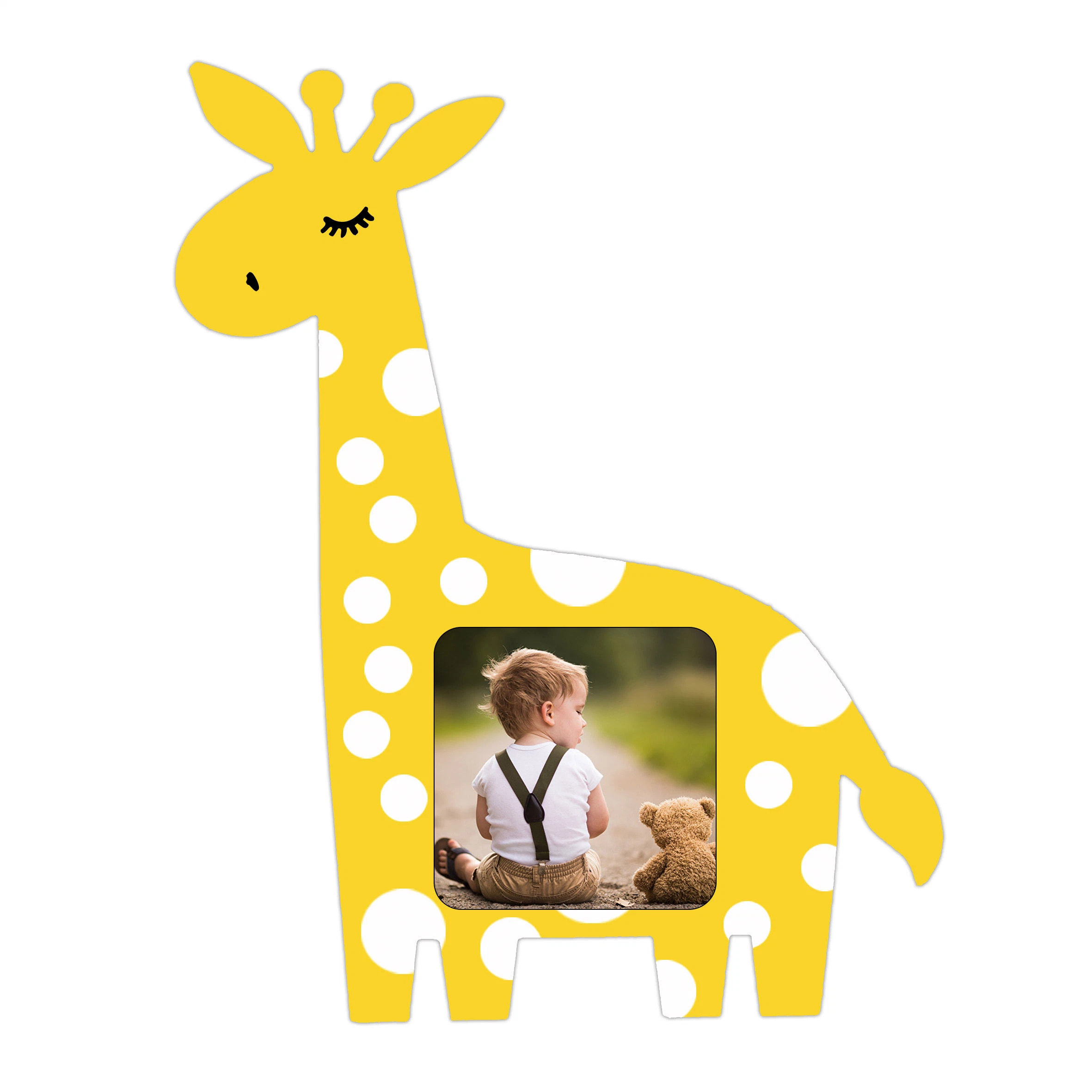 Vente en gros Custom enfants /bébé /cadeau enfant /cadre photo en bois jaune / cadre photo en bois "Giraffe" pour cadeau promotionnel