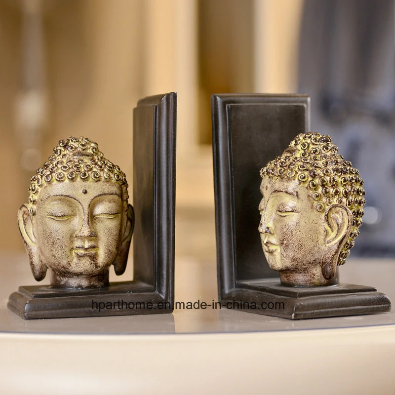 2 Pieces Resin Sculpture Religion Buddha Statue Bookend Bookshelf Decoration