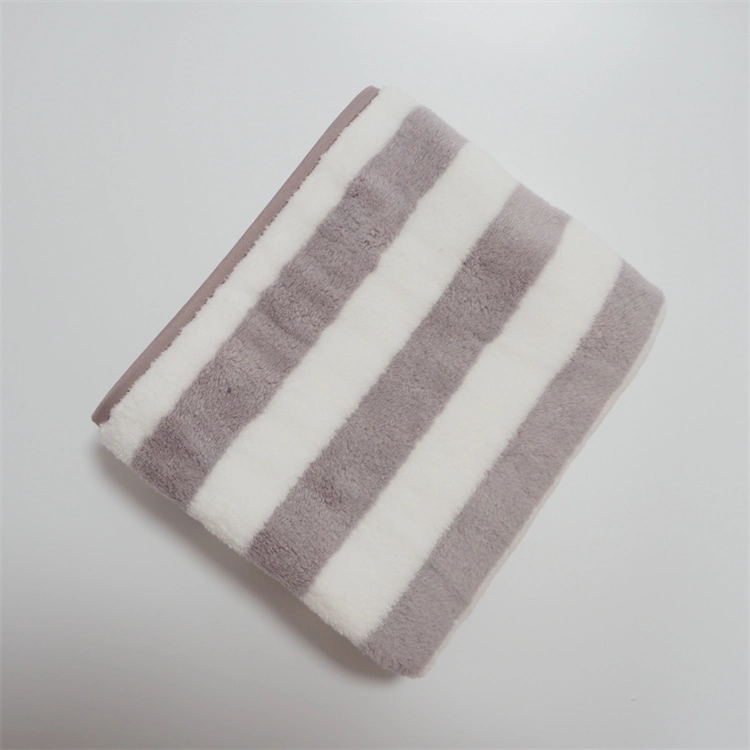 Good Quality Absorbent Microfiber Cationic Blue and White Strip Coral Fleece Towel