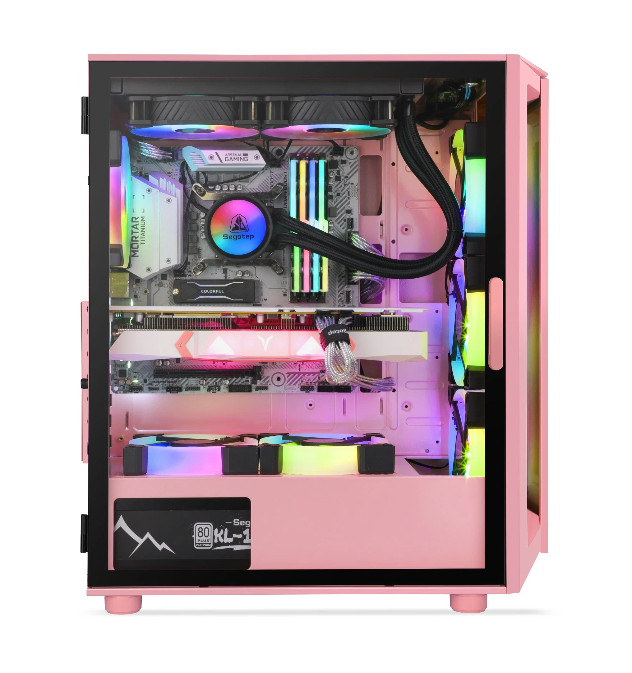 Segotep Gank 5 Gaming Case Black White Pink USB 3.0 Mesh MID-Tower ATX Gaming PC Case Tempered Glass Panel Gaming Computer Case