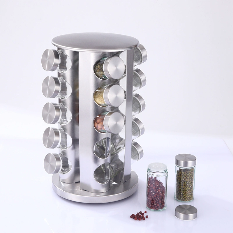 Stainless Steel Sturdy Stable Spice Bottle Stand Racks Rotating 360 Degree Spice Seasoning Holder Free Standing on The Table