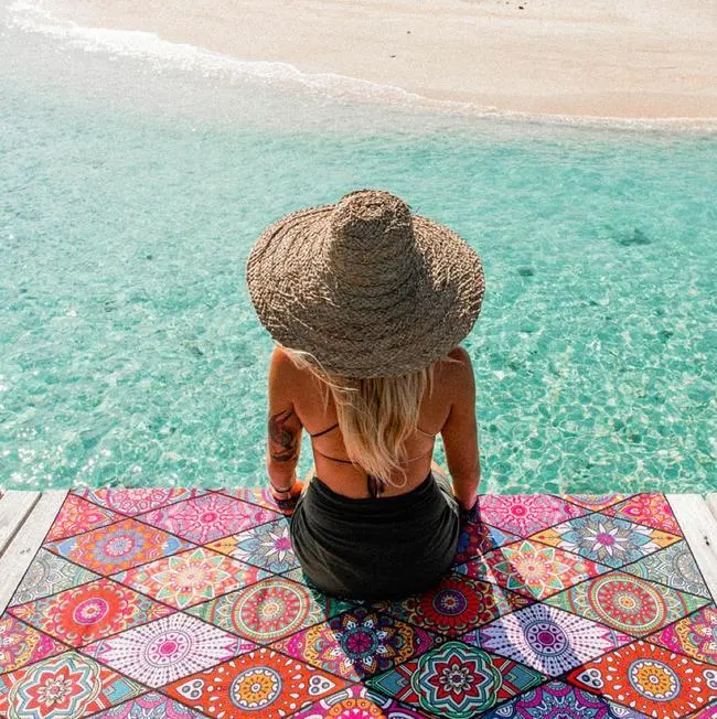 Nova toalha de ioga seca rápida do cobertor da praia do curso ao ar livre do projeto Toalha de praia de banho em microfibra Mandala impressa em areia