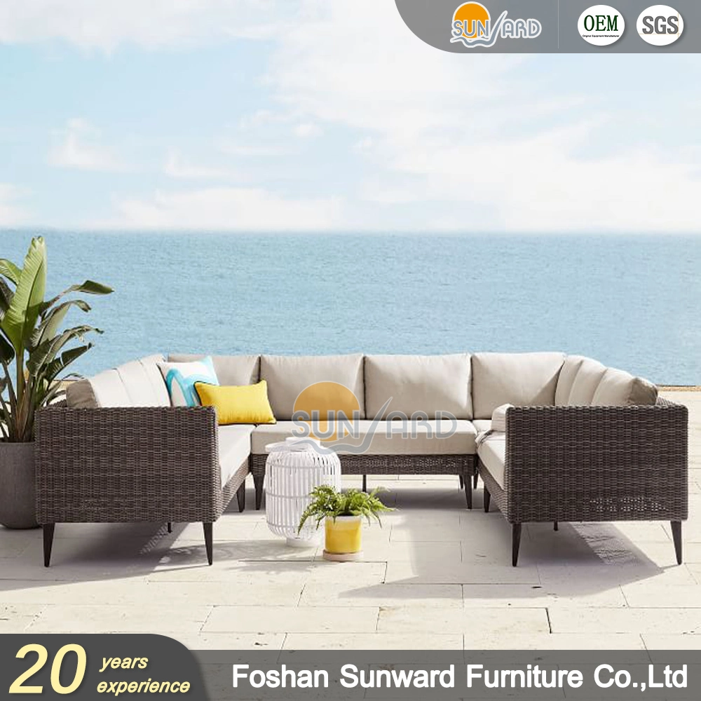 Gartenmöbel Sofa PE natürliche Möbel Braun Rattan Sofa mit Kissen