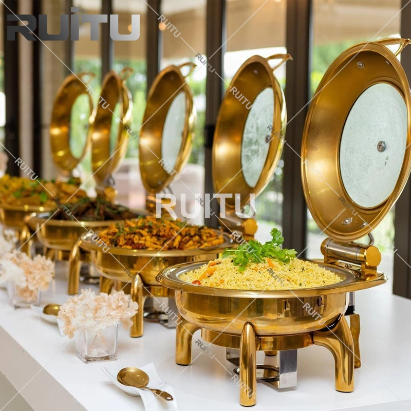 Kitchenware Dining Utensils Rectangle 1/2/3 Insert Pan Big Gold Latest Hotsale Chaffing Dish Pot with Glass Top Buffet Catering Server Chafing Dish