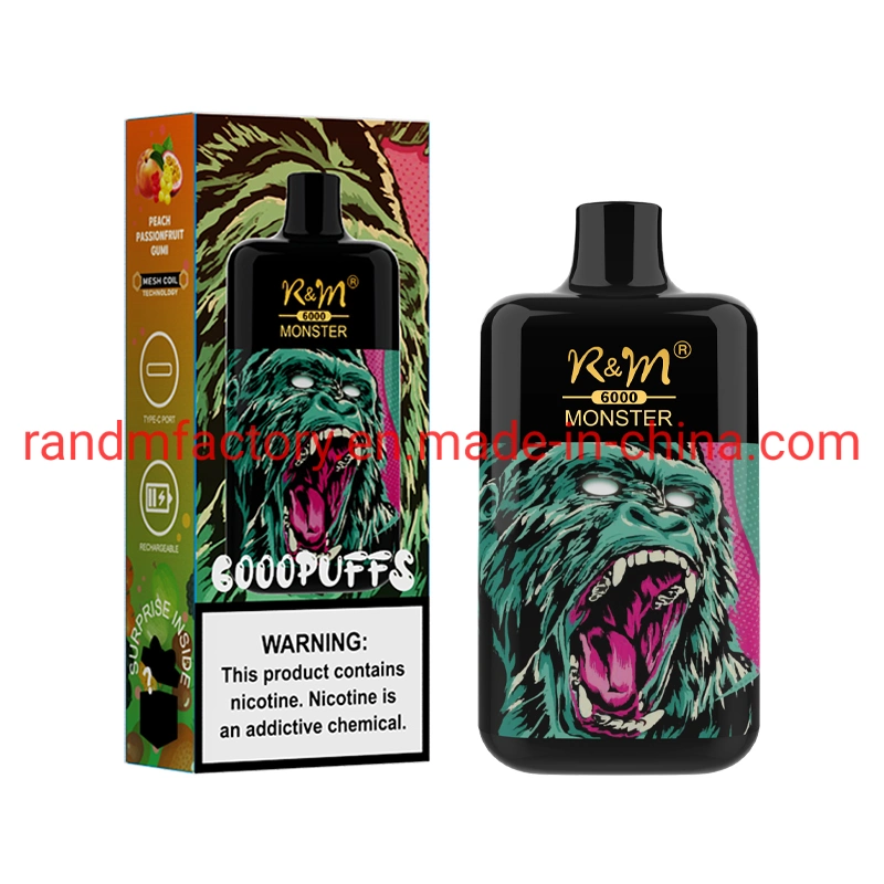 EE.UU. UK Popular Box Modelo desechable VAPE 6000 Puffs R&amp;M Monster Mesh Coil Blind Gift Inside 0mg 20mg 50mg nicotina Atomizer de Wape al por mayor