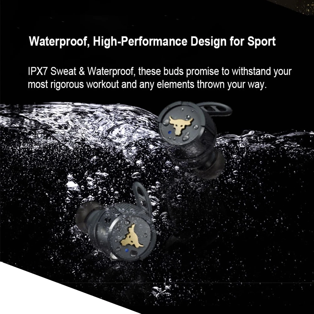 Project Rock True Wireless Bluetooth Headsets in-Ear Ipx7 Game Stereo Headphone with Mic Earbuds Sport Earphone