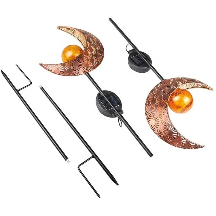 Moon Crackle Glass Globe Stake Metal Garden Solar LED Metal Lights for Lawn Patio