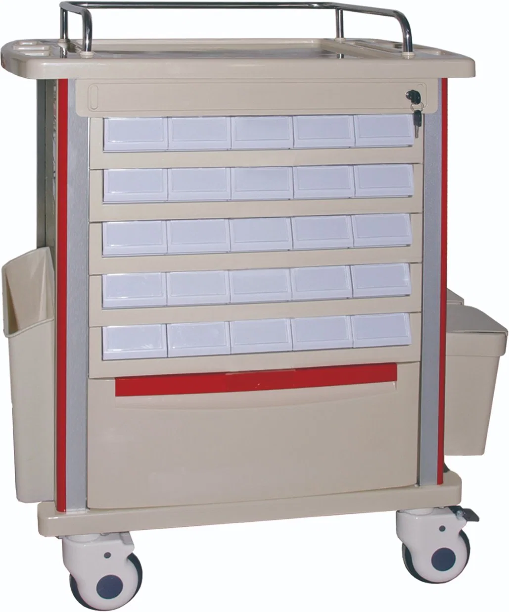 Hospital Furniture ABS & Aluminum Medicine Trolley with Central Locks