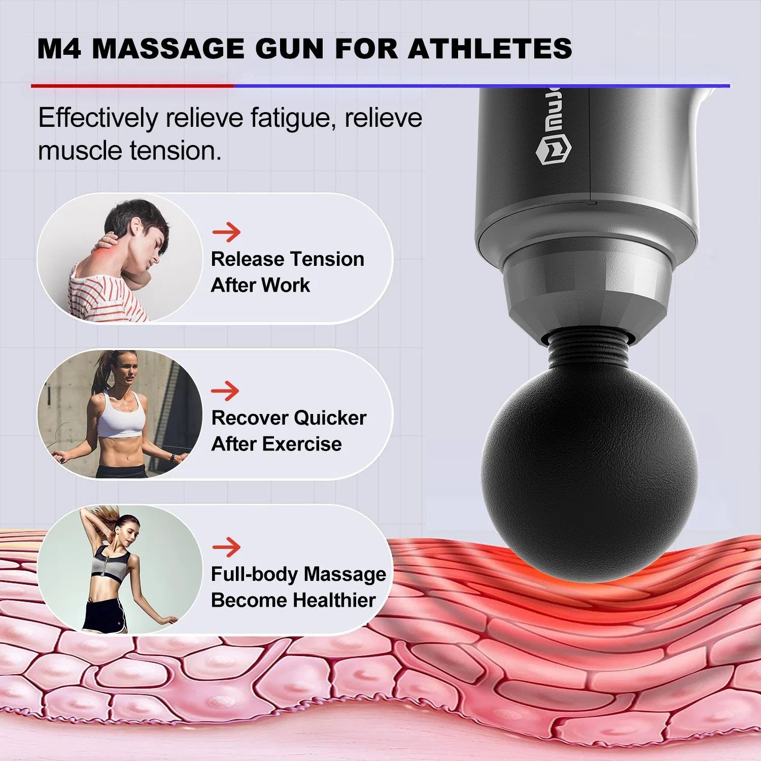 2021 Muje M4 6 Massage Heads Super Low Noise Vibrating Deep Therapy Body Massage Gun