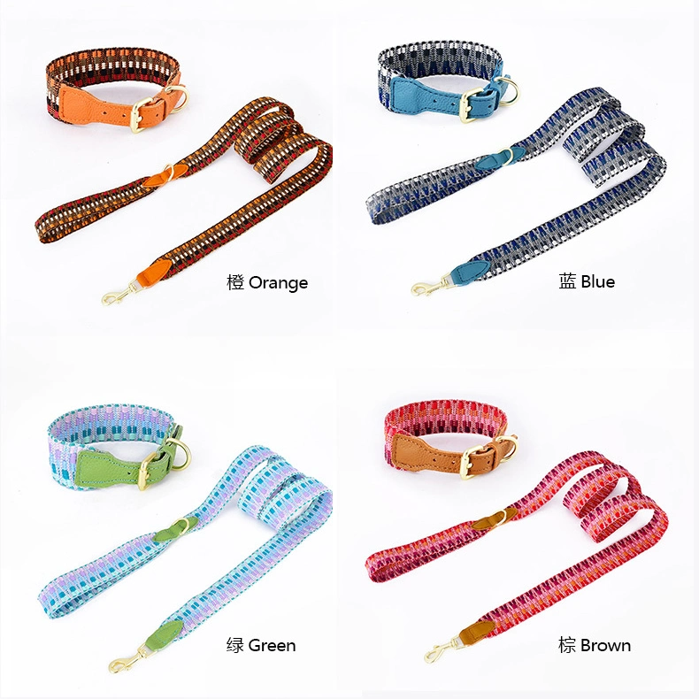 Colorful Nylon Webbing PU Leather Pet Collar and Leash Set