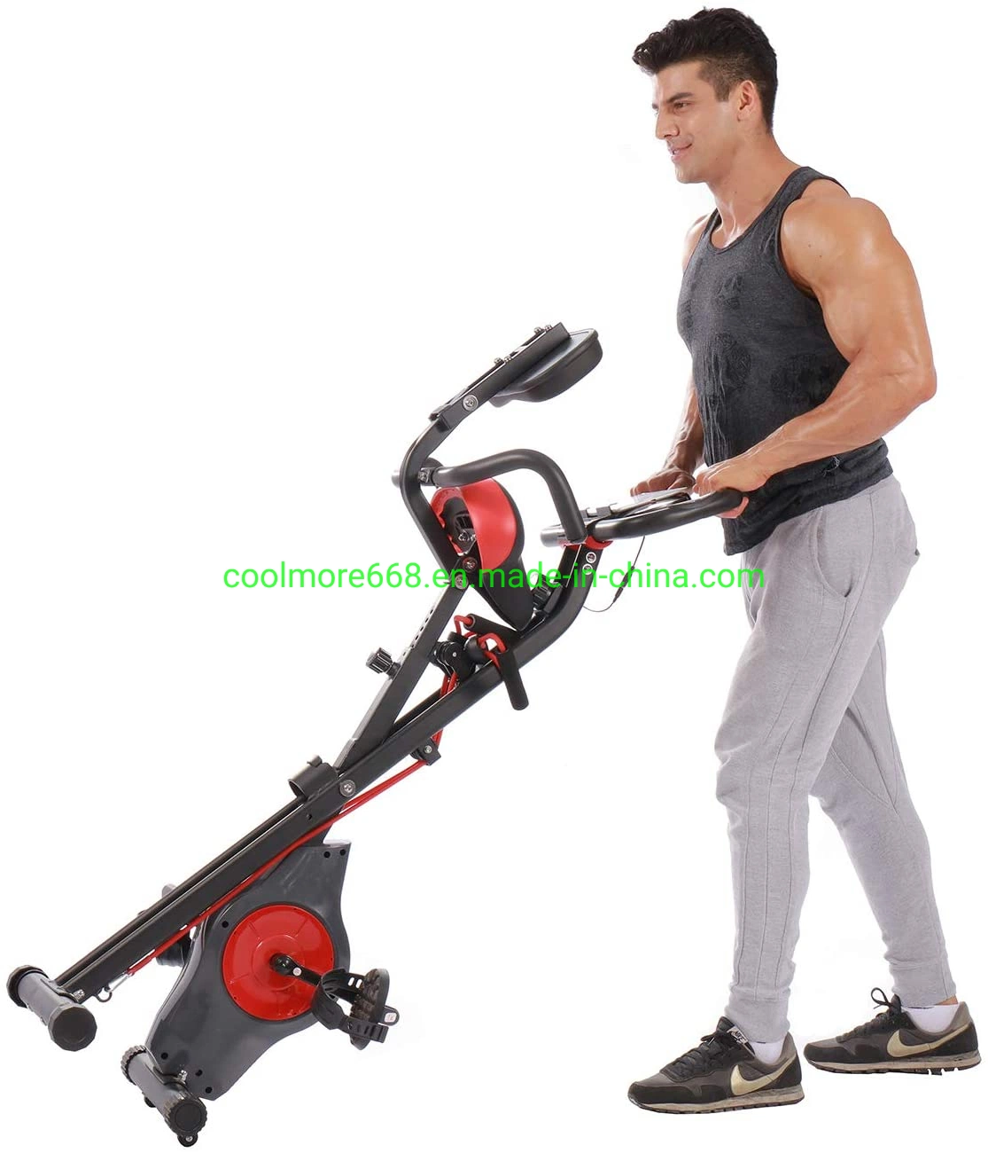 Folding Semi Recumbent Magnetic Upright Exercise Bike with Free APP for Indoor Bike Workout Log and Track, Backrest,