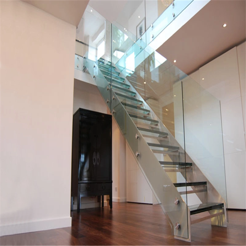 Modern Glass Step Staircase with Glass Raling Steel Wood Staircase Design Straight Stairs