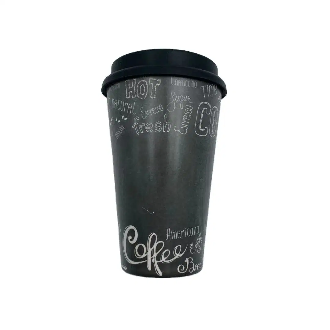 Reusable Bamboo Fiber Cup with Lid Custom Printing Plastic Coffee Cup for Store