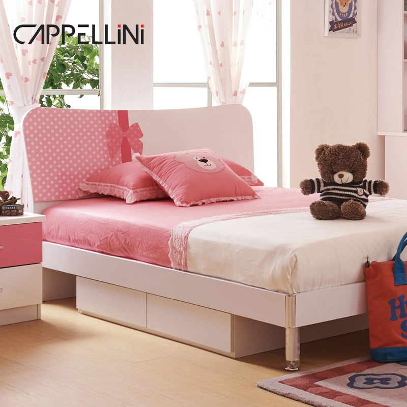 Habitación New Design Girl Room Rosa Individual Kids Bed Escritorio Armario Establece moderno mobiliario de dormitorio de madera para niños